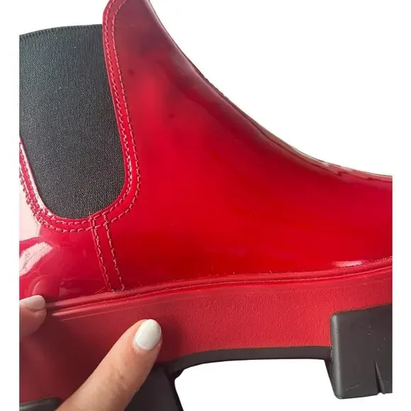 Prada Patent Leather Monolith Booties in Rosso Red - Picture 14 of 16